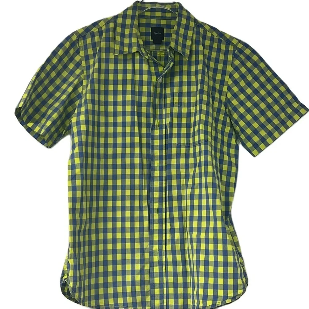Gap Kids Boy's Medium Size 8 Green blue short sleeve button down collar top